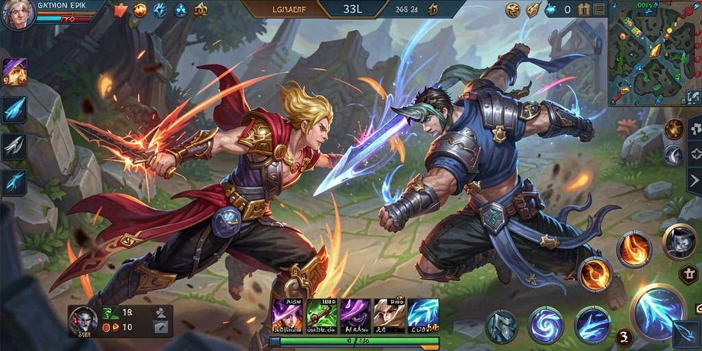 Screenshot bermain 33L menunjukkan pertempuran seru antara tim di arena.