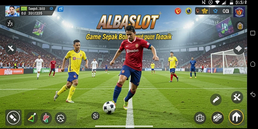 Tampilan gameplay mendebarkan di <strong>ALBASLOT</strong>, menampilkan aksi sepak bola yang seru.