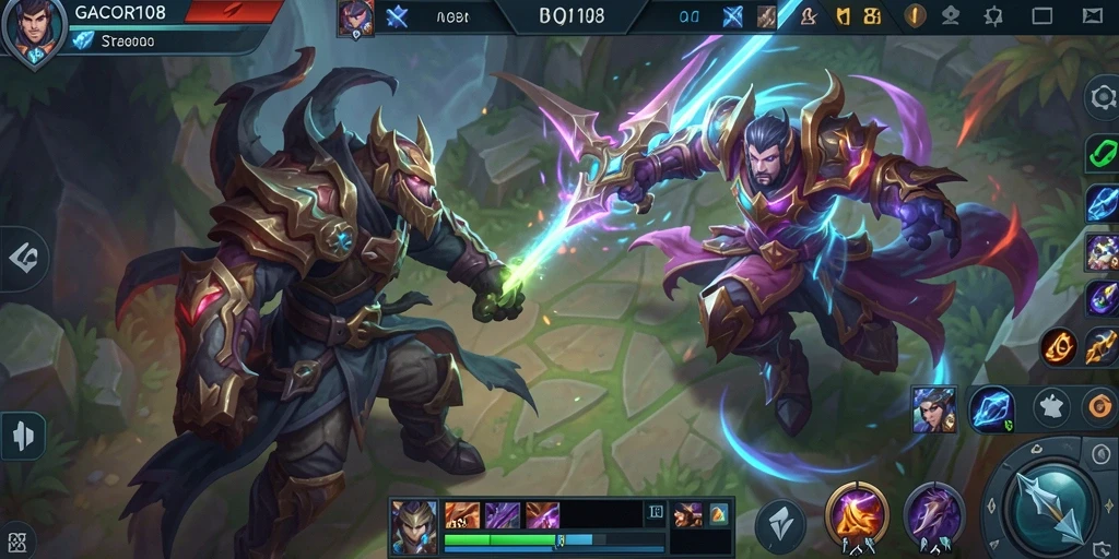 Screenshot gameplay GACOR108 yang menunjukkan aksi pertempuran seru.