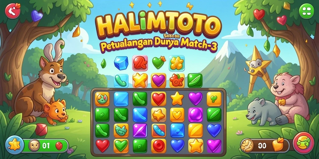 Screenshot gameplay HALIMTOTO dengan tantangan Match-3 yang menarik.