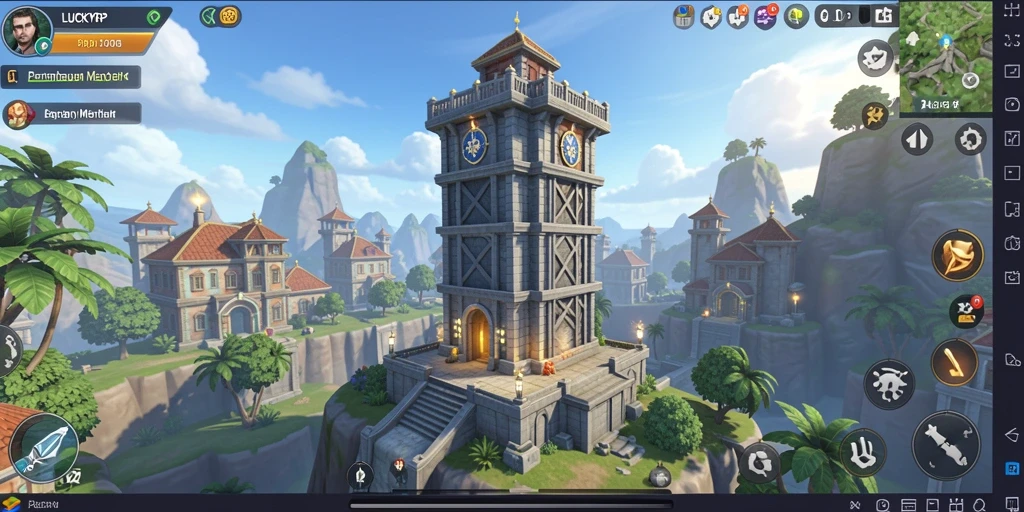 Screenshot gameplay LUCKYRP menampilkan serangan menara yang dramatis.
