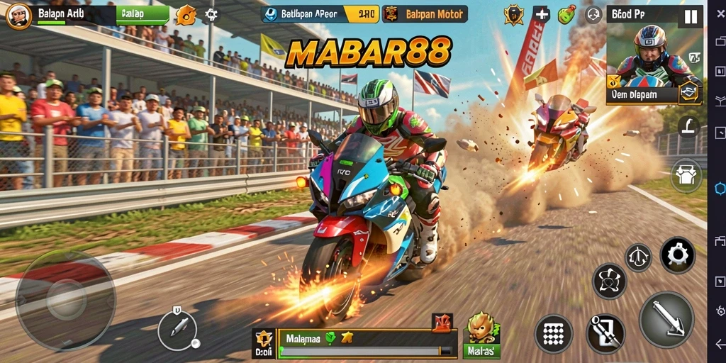 Gameplay MABAR88 dengan aksi balapan motor yang mendebarkan.