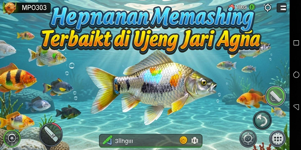 Tampilan gameplay MPO303 dengan pemain menangkap ikan besar di danau.