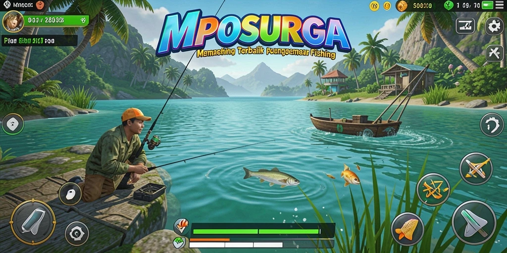 Screenshot gameplay MPOSURGA dengan tampilan memancing yang realistis.