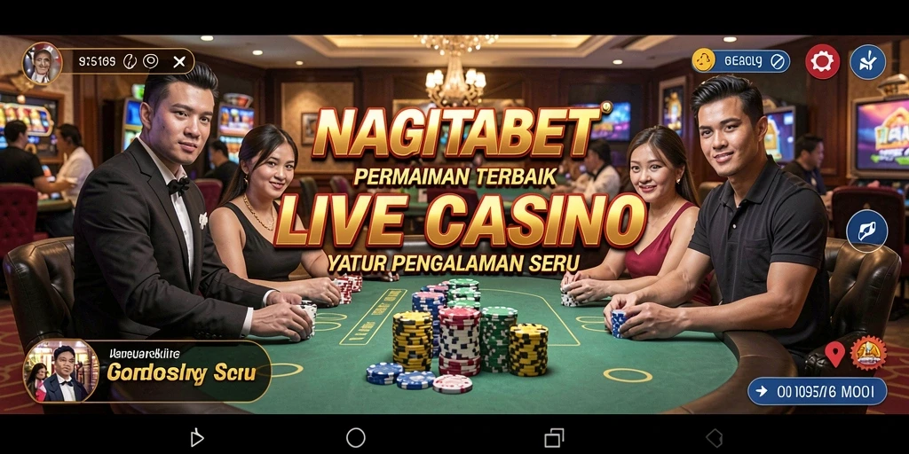 Screenshot gameplay NAGITABET menunjukkan dealer profesional dan suasana kasino yang hidup.