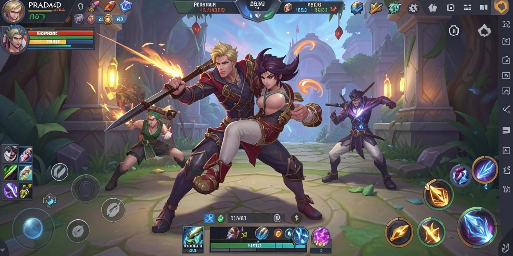 Tampilan gameplay seru dalam pertarungan MOBA PRADA4D.