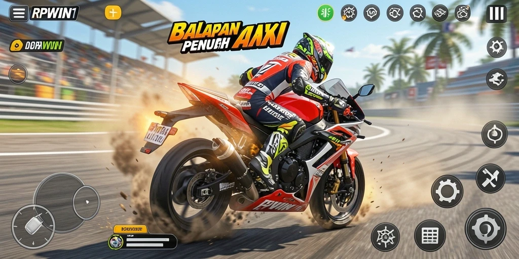 Gameplay mendebarkan dalam balapan motor yang seru di RPWIN1.