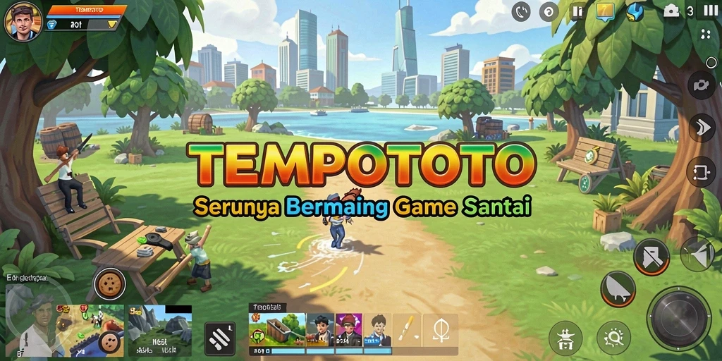 Screenshot gameplay TEMPOTOTO menampilkan karakter lucu dan level yang penuh warna.