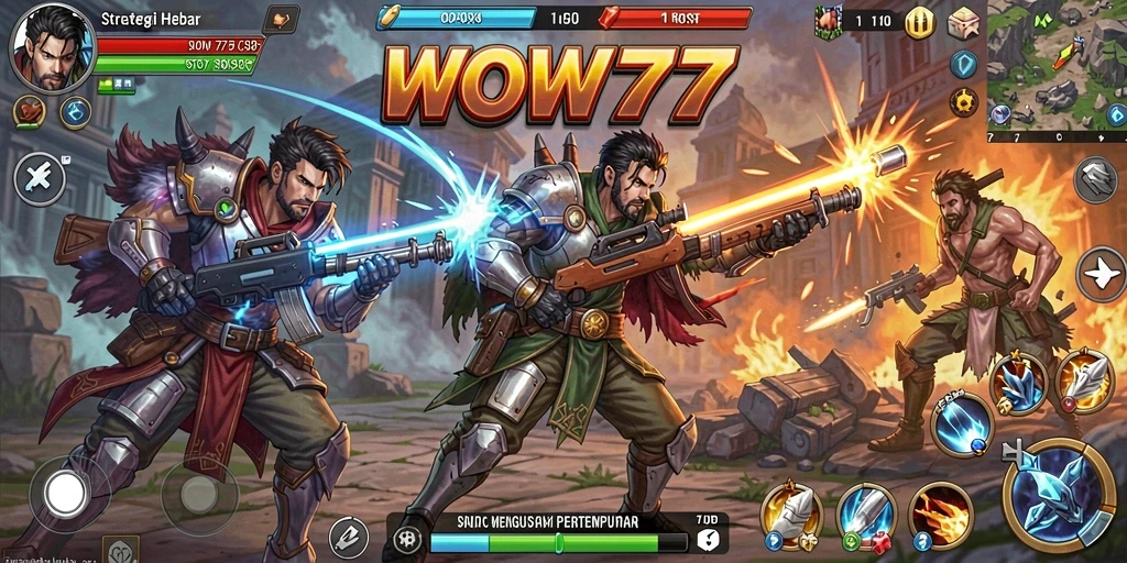 Tangkapan layar WOW77 menampilkan aksi strategis seru di medan perang.